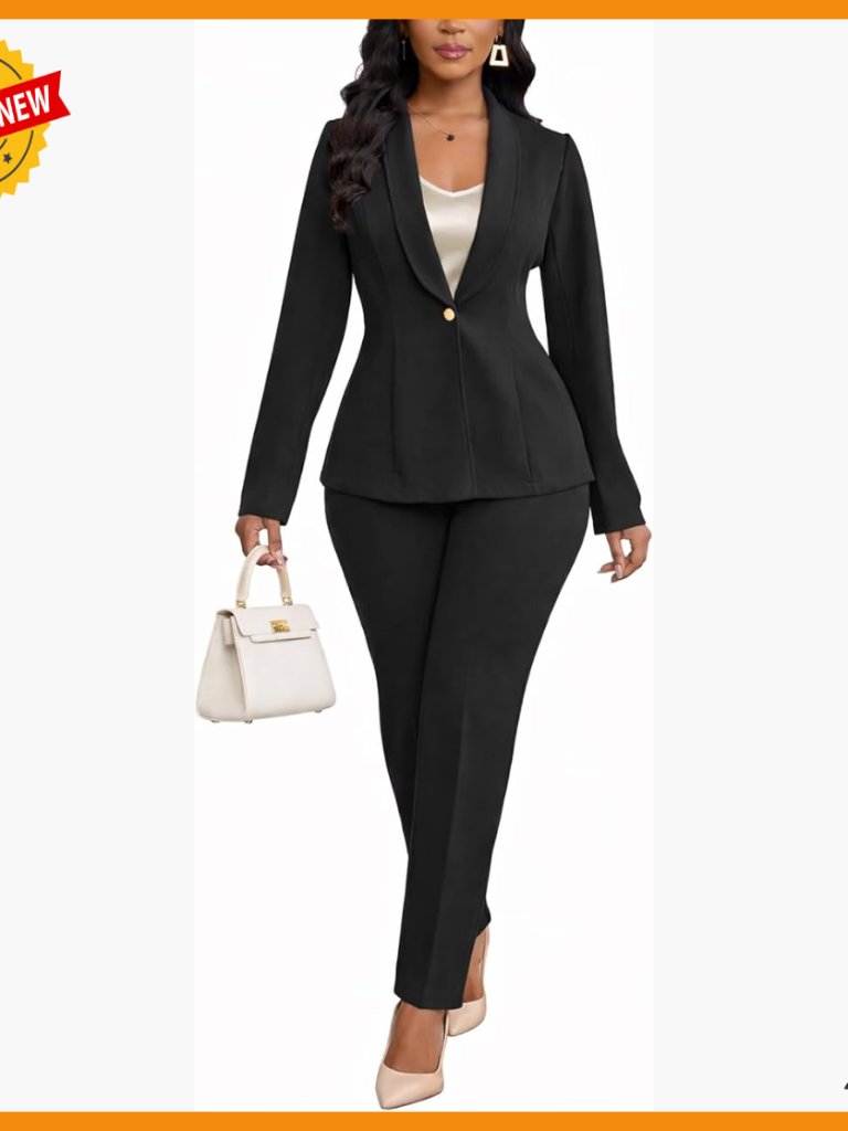 Long Sleeve Blazer Pantsuit Set For Business Casual Work Outfits